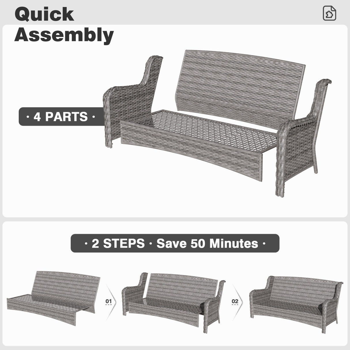 ovios Patio Furniture Sets 6 Pieces All Weather PE Wicker Rattan Outdoor Sectional Sofa Couch Conversation Set with Rectangle Fire Pit Table and Ottomans for Yard Porch, Grey Wicker Denim Blue ovios