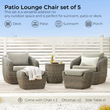 CHITA 5 Pieces Patio Wicker Furniture Set, Outdoor Rattan Bistro Set with Removable Thickened Cushions, Fully Assembled(Gray Cushions with Brownish Gray Wicker) CHITA