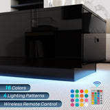 holzart High Glossy LED Coffee Table, led Coffee Table with 2 Drawers, Modern Coffee Table for Living Room, Black Coffee Table 41.33" W x 23.62" D holzart