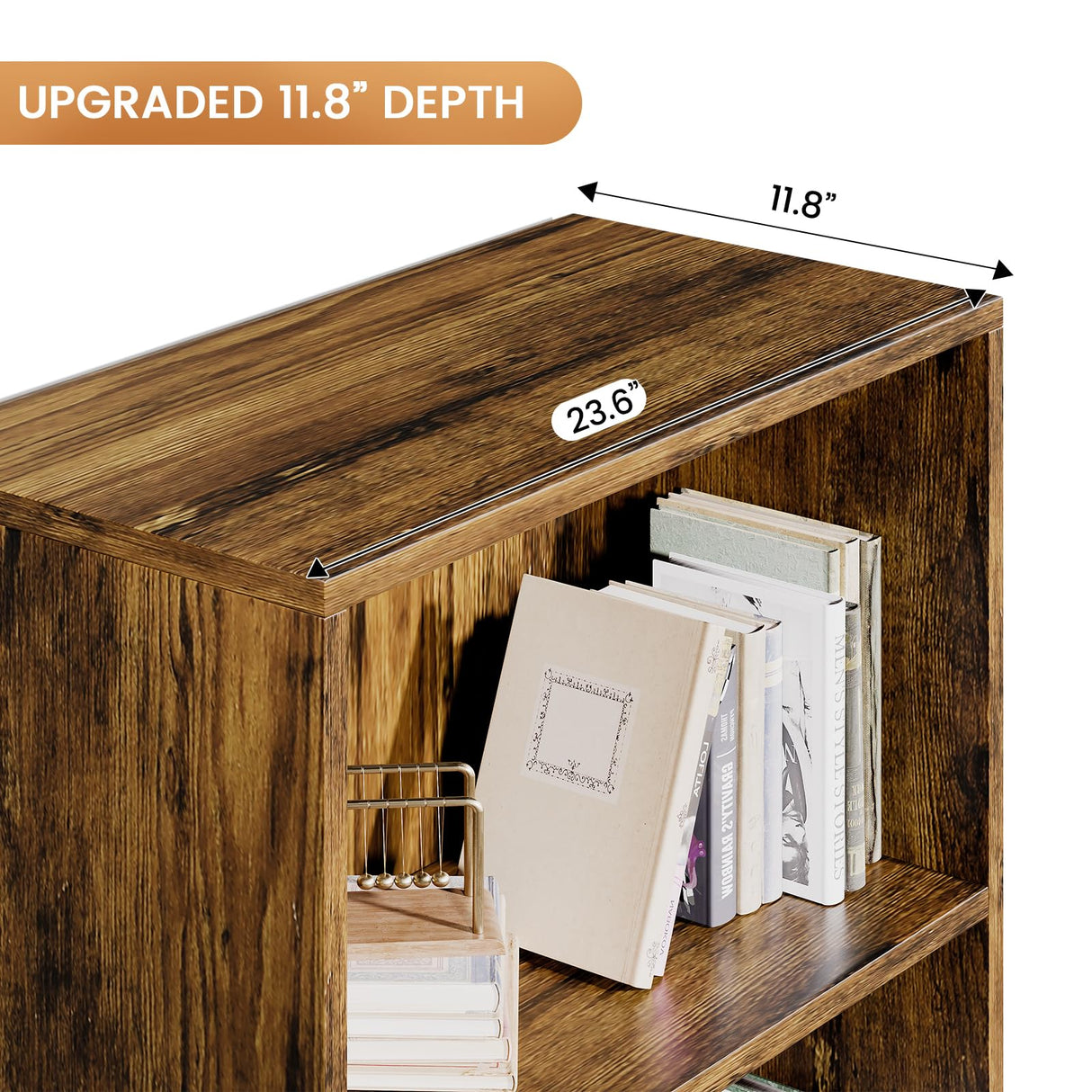 GRUSIGN 60 Inches Book Shelf Bookcase with Doors 5-Tier Floor Standing Wooden Tall Bookshelf with 2 Storage Cabinet and Adjustable Shelf for Home Office Living Room Brown GRUSIGN