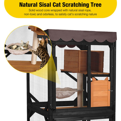 Aivituvin Enchanting Catio Outdoor Cat Enclosure - Wheels, Resting Box, Cat Scratching Post, Jumping Platform - Perfect Outdoor Cat House for Cats