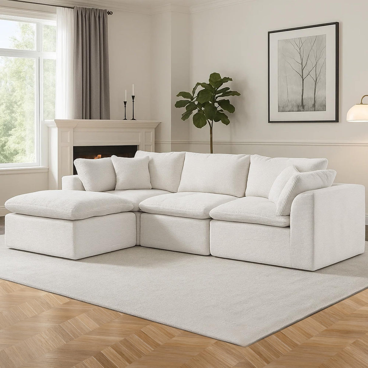 Oversized Cloud Couch Sectional for Living Room - 4 Seater Modular Sectional Sofa with Ottoman Convertible L/U Shaped Boneless Design Warm Couches & Sectionals MastonHome