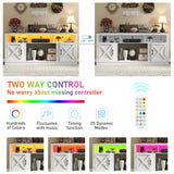 jiteentarou Farmhouse TV Stand for 70/75/80 Inch TV, 32”Tall Entertainment Center w/LED Light, Large Media Console Cabinet w/Barn Doors & Adjustable Shelves for Living Room, White jiteentarou