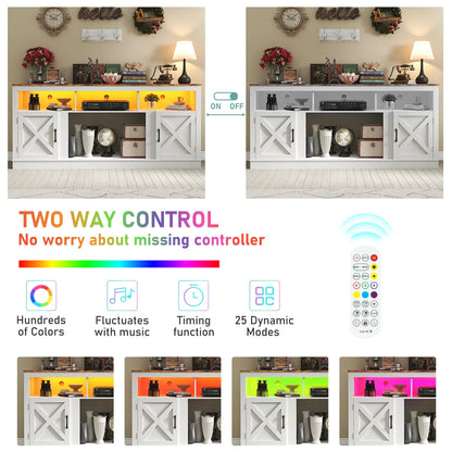 jiteentarou Farmhouse TV Stand for 70/75/80 Inch TV, 32”Tall Entertainment Center w/LED Light, Large Media Console Cabinet w/Barn Doors & Adjustable Shelves for Living Room, White - WoodArtSupply