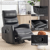 Massage Chair Recliner with Heat, Swivel Rocking Chair Recliner with High Back, Manual Lazy Boy Recliners for Adults,Small Recliner Chair for Small Spaces, Living Room Bedroom, Fabric (Black) Thctvous