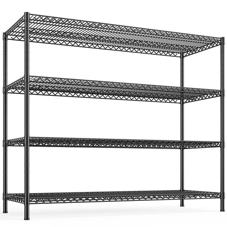 REIBII 2560LBS Storage Shelves 55.5"W Metal Shelving Unit 4 Tier Wire Shelving Commercial Adjustable Garage Shelving Heavy Duty for Storage Rack for Pantry, Garage, Kitchen, 55.5"W x 18"D x 55.5"H REIBII