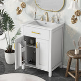 LUMISOL 24" Bathroom Vanity with Sink, Single Bathroom Vanity with a Drawer & Soft-Close Doors, Solid Wood Bathroom Cabinet with 2-Tier Racks, Adjustable Shelf, Ceramic Vessel Sink, White 24 in LUMISOL