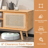 Tangkula Mid Century Modern TV Stand for TVs up to 55", Bamboo Entertainment Center w/PE Rattan & Tempered Glass Sliding Doors, Adjustable Shelf, Media Console for Living Room Tangkula