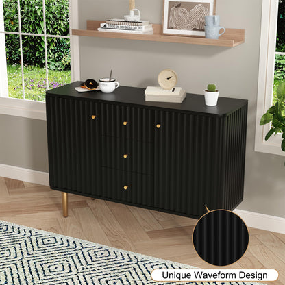 ARTPOWER Black Sideboard Buffet Cabinet with Drawers, 48" Fluted Accent Cabinet, Modern Credenza Storage Cabinet Console Table with Drawers for Entryway, Living Room, Dining Room - WoodArtSupply