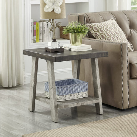 Roundhill Furniture Athens Contemporary Replicated Wood Regular End Table, Weathered Walnut and Gray Roundhill Furniture