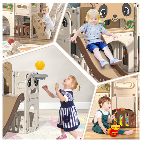 NYEEKOY 9 in 1 Toddler Slide and Climber Playset Indoor Outdoor Kids Slide with Basketball Hoop,Telescope and Storage Space, Freestanding Backyard Playground for Children Age 1-6 Nyeekoy