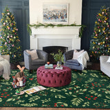 Washable Vintage Floral Christmas 4x6 Area Rugs Non Slip - Low Pile Soft Xmas Tree Red Berries Holly Branches Festive Winter Christmas Area Rug Accent Carpet for Kitchen Bedroom Living Room Entryway RoomTalks