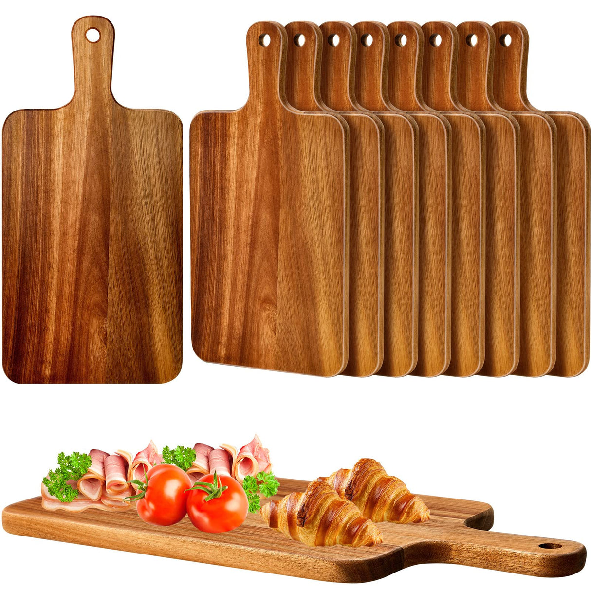 Nuenen 10 Pcs Wood Cutting Board with Handle 15.7 x 7.8 Inch Wooden Serving Board Kitchen Chopping Boards for Pizza, Bread, Cheese, Charcuterie, Nuenen
