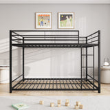 Full Over Full Bunk Beds, Metal Heavy Duty Full Size Bunk Beds for Kids, Full Size Bed Frmae for Boys and Girls,Loft Bed with Ladder and Guardrail for Small Spaces (Black) FOUBAM