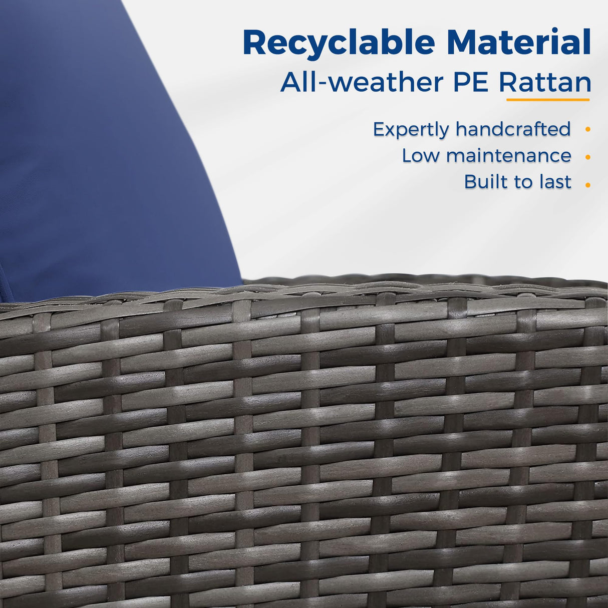 Wisteria Lane 4 Piece Outdoor Patio Furniture Sets, Wicker Conversation Set for Porch Deck, Grey Rattan Sofa Chair with Cushion （Blue Wisteria Lane