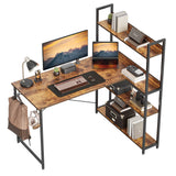 CubiCubi Computer Corner Desk with Storage Shelves, 47 Inch Reversible L Shaped Desk with Bookshelf, Home Office Writing Desk with Hooks, Small L Study Table, Rustic Brown CubiCubi