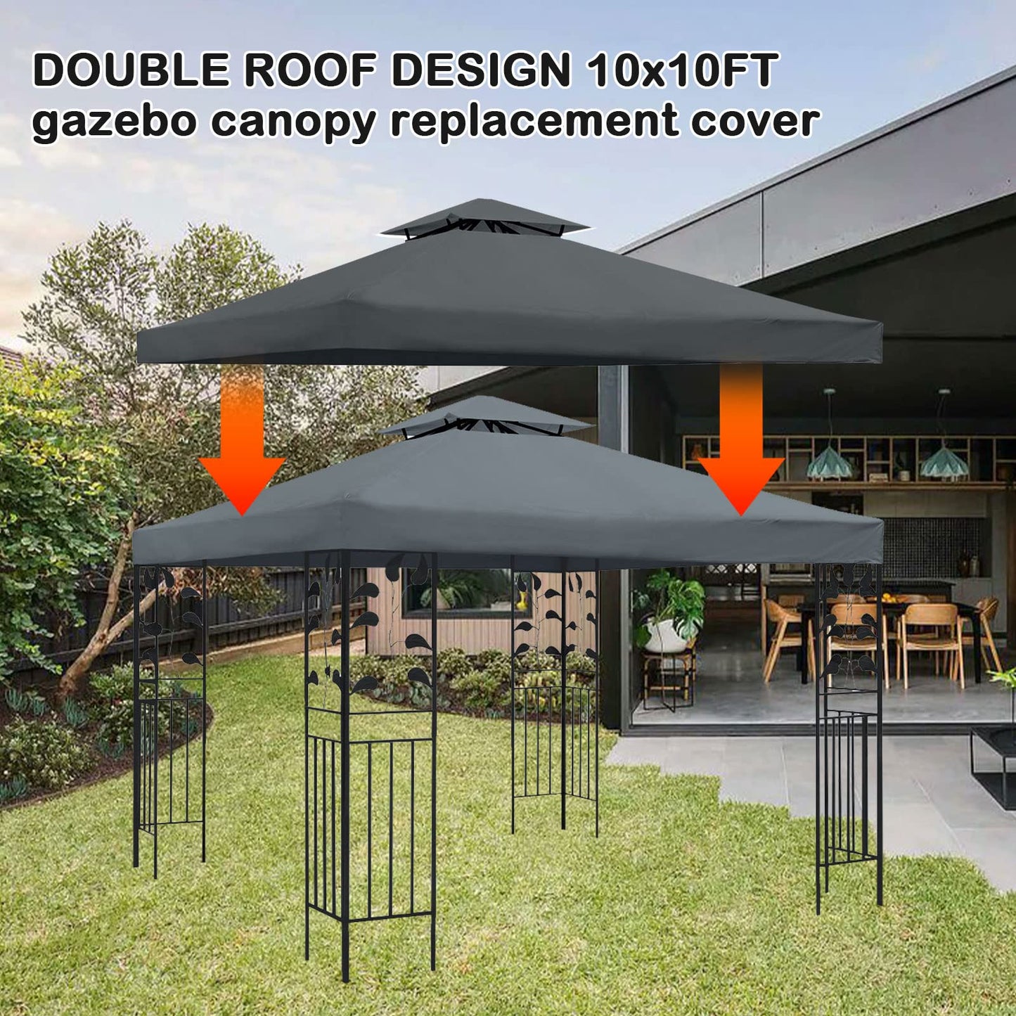 Gazebo Canopy Replacement 118"x118" Outdoor Canopy Shelter for Smaller 10x10ft Top Double Tiered Canopy Cover