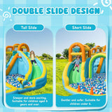 FINCOME Inflatable Water Slide, Bounce House with 2 Slide for Kids, Inflatable Waterslide Park with Splash Pool, Basketball Hoop, Ball Shooting & Water Cannon for Backyard, Outdoor, Indoor FINCOME
