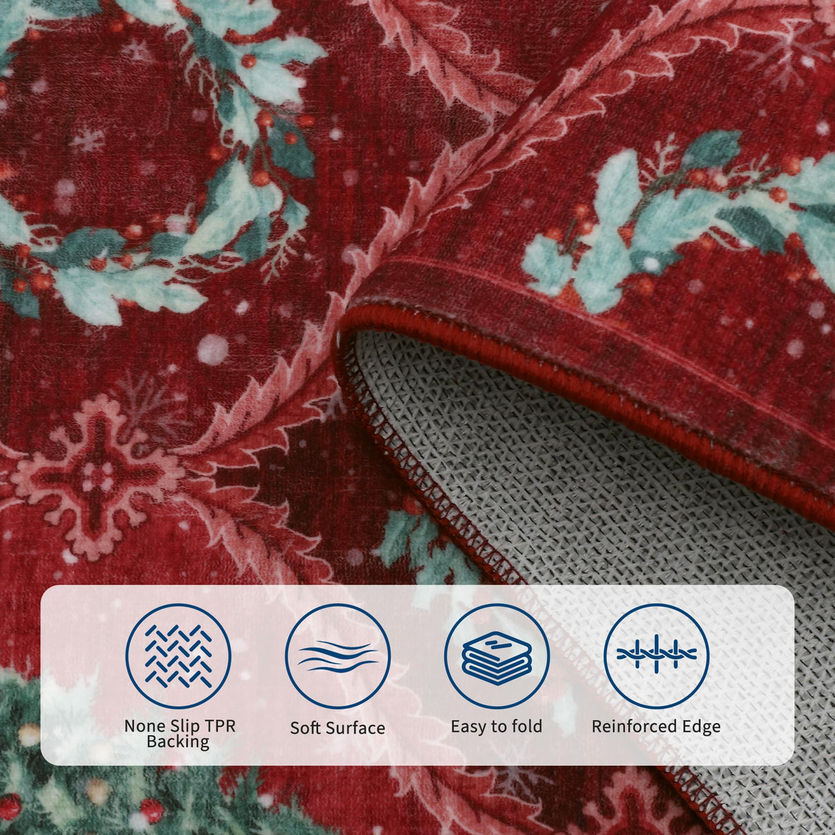 GarveeHome Christmas Rug 5x7 Boho Non-Slip Stain Resistant Machine Washable Rug for Bedroom,Large Neutral Low-Pile Area Rug for Living Room Bedroom Kitchen Office, Red GarveeHome