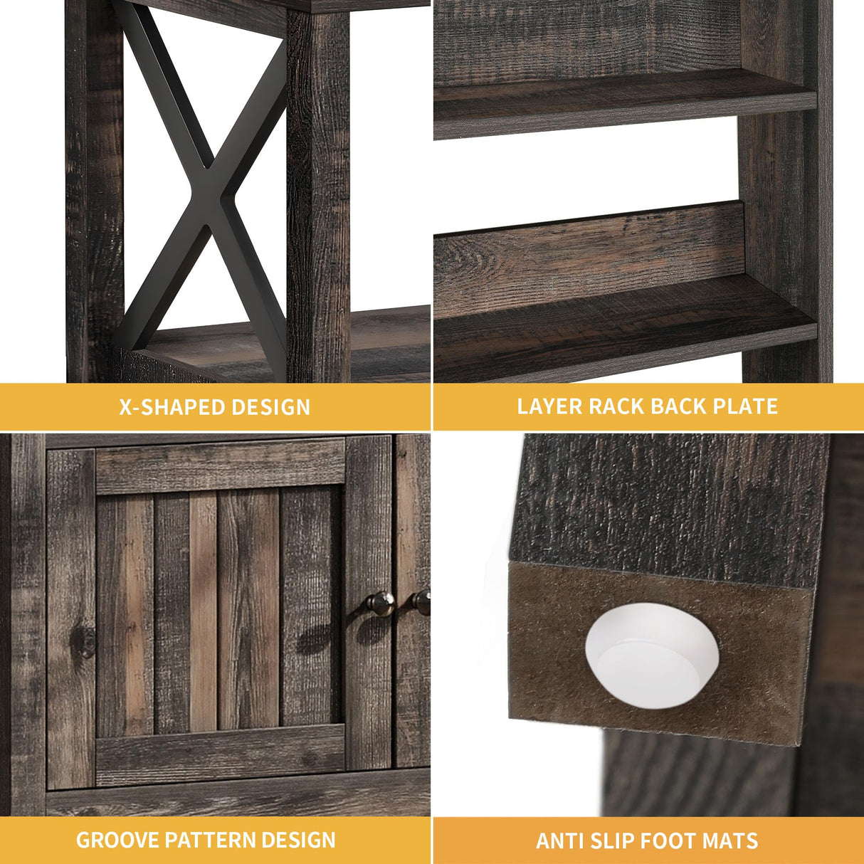 DWVO Black Bakers Rack with Power Outlet and Storage Door Cabinet 5-Tiers Kitchen Tall Microwave Stand Farmhouse Small Pantry Hutch Freestanding Thickened Counter Coffee Bar with Storage Shelves DWVO