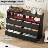 GarveeHome Dresser for Bedroom, 6 Drawer Dresser with LED Lights and Charging Station, Wide Chest of 6 Drawers with Open Space, Modern Large Capacity Storage Cabinet, Living Room, Hallway, Black GarveeHome