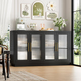 FOTOSOK Buffet Cabinet with Storage, 55.1" Large Sideboard Buffet Cabinet, Modern Sideboard Kitchen Cabinet with 4 Fluted Glass Doors, Wood Coffee Bar Cabinet Buffet Table for Kitchen, Black FOTOSOK
