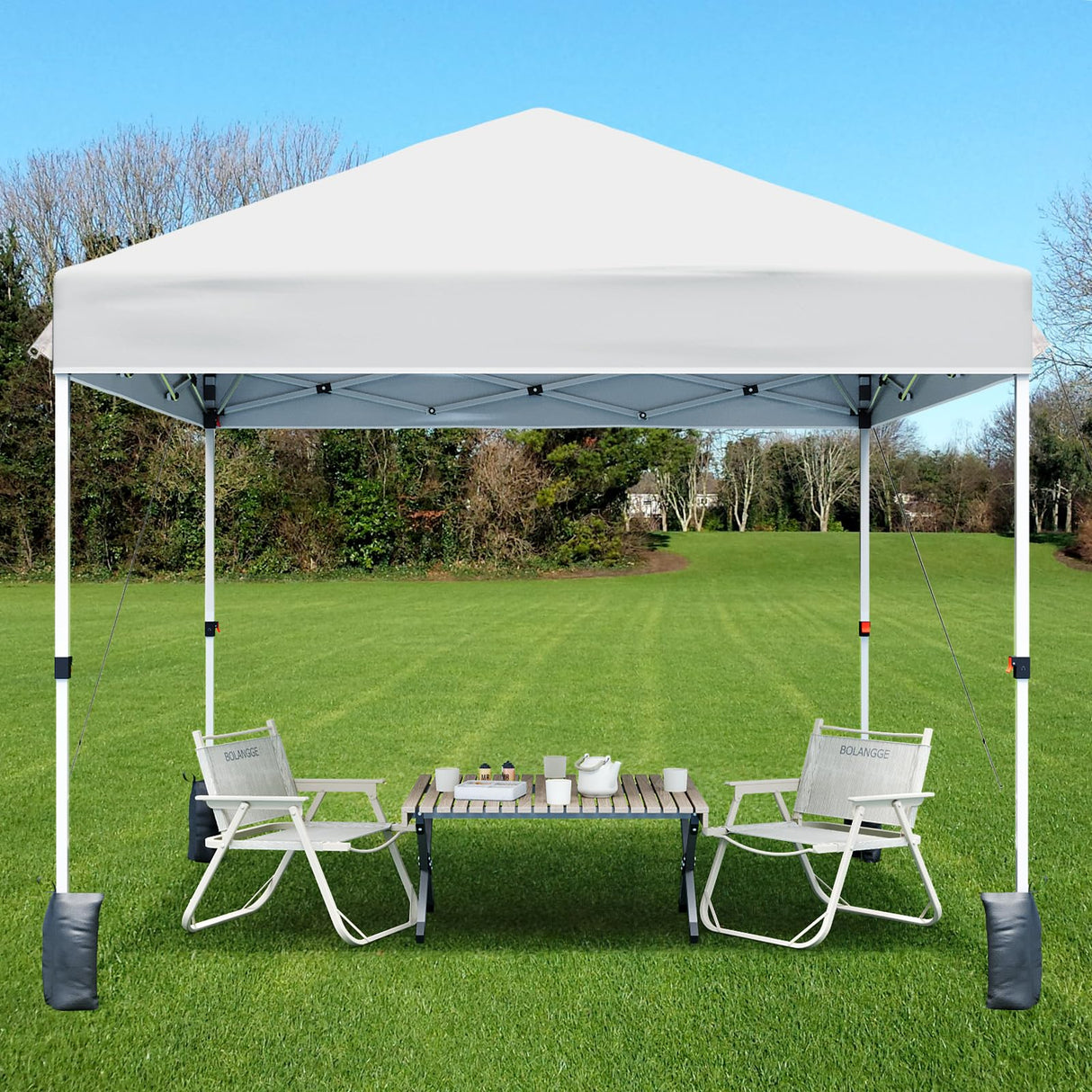 8 * 8FT Pop Up Canopy Tent for One Person Setup,Instant Portable Commercial Canopy Tent,Outdoor Easy Up Tent w/1-Button Push,Wheeled Bag,4 Sandbags,Bonus 8 Stakes and 4 Ropes-White PhoenixCrest