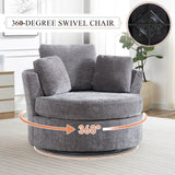 Deolme 42" W Modern Grey Swivel Barrel Chair with 360° Round Metal Base & Soft Chenille Pillows & Thick Cushion, Comfy Oversized Chaise Longue Indoor Living Room, Bedroom Club Reading Armchair (Gray) Deolme