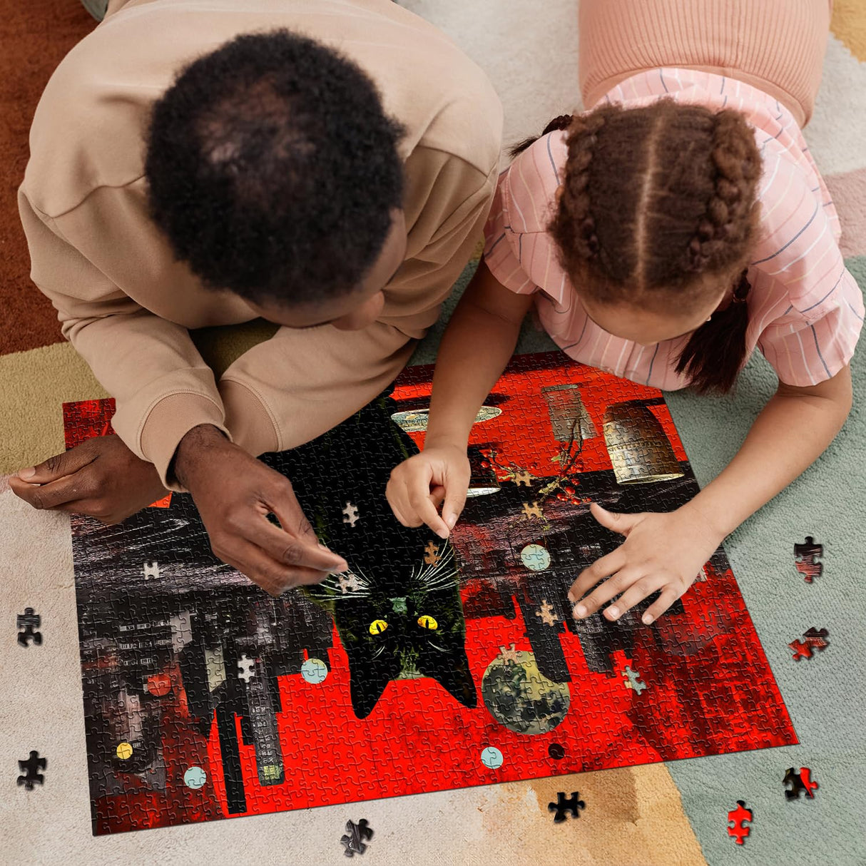 Vintage Cat Puzzles for Adults 1000 Pieces, Impossible Black Cat Art Jigsaw Puzzles, Hard Retro Kitty Kitten Animal Puzzle PPuzzling