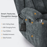 ABCASA Large Dual Motor Lay Flat Power Lift Recliner Chair for Elderly with Heat ＆ Massage, Comfortable Chenille Recliner, Cup Holder, Side Pocket,USB-A ＆ C Ports, Gray Blue ABCASA