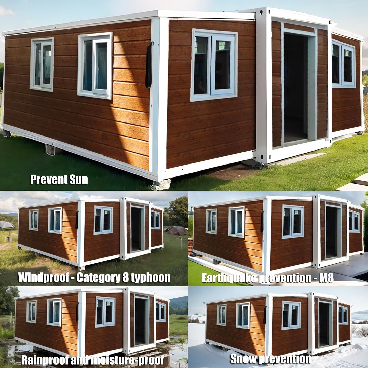 2 Bedroom 20FT Tiny Houses to Live in for Adults Mini Foldable Expandable Container Prefab Home kit Mobile Modular casas prefabricadas para vivir Mini Live Houses for sale,with Toilet Kitchen Bathroom