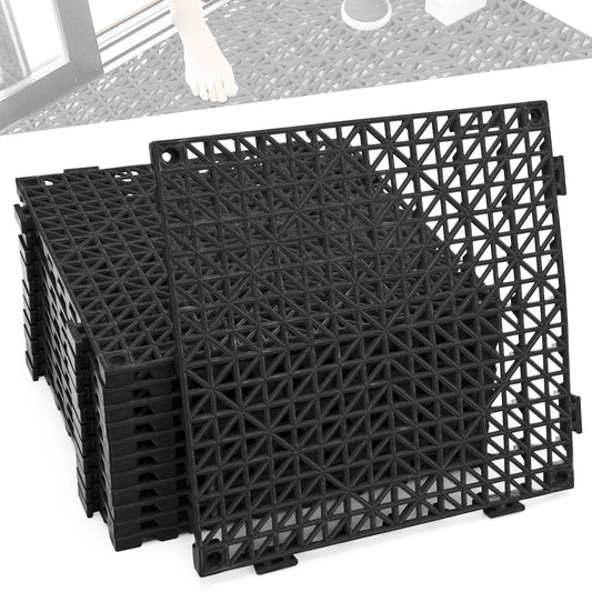 12 Pcs Drainage Mat Modular Interlocking Cushion 11.8" x 11.8" Interlocking Garage Floor Tiles Non-Slip Splicing Interlocking Rubber Floor Tiles for Drain, Deck, Pool, Outdoor/Indoor (Black)