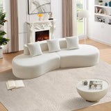 BAMOOLI 109'' Curved Couch, Mid Century Modern Half Moon Sofa, Luxury 3-Seat Couch with High-Density Foam Filled, Raindrop Velvet Fabric Sectional Sofa for Living Room, Apartment, Office, White BAMOOLI