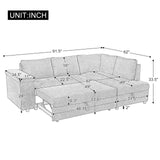 Merax Modular Sectional Sleeper Sofa with Pull Out Bed and Storage Seats, Modern L Shaped Couch & Multifunctional Wide Armrest for Living Room, Apartments, Office, Grey Merax