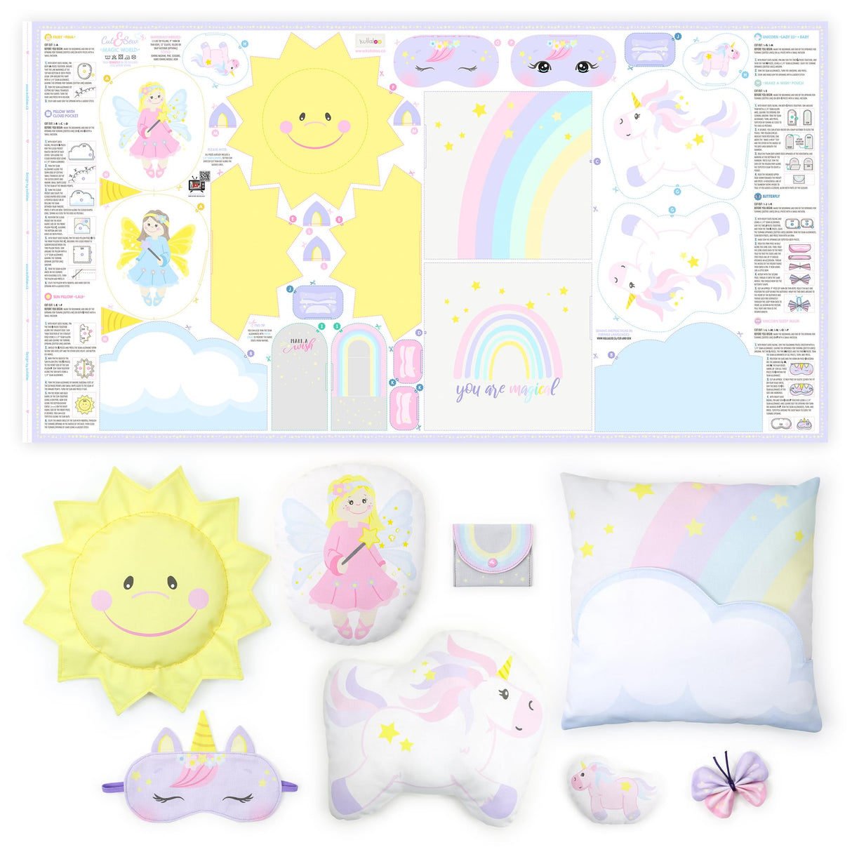 kullaloo Fabric Sewing kit for Beginners - with Video Instructions - Cut & Sew Fabric Panel with Unicorn and Fairy - DIY Carft for Girls (Magic World) kullaloo