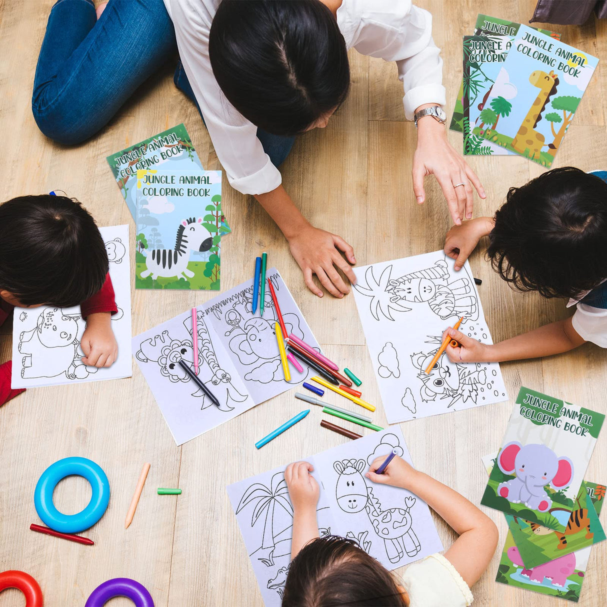 Honoson 24 Pcs Kids Coloring Books Animals Truck Coloring Books Bulk Jungle Animals Party Favors Mini DIY Art Drawing Pages for Birthday Gifts Classroom Jungle Party Supplies(Cartoon Style) Honoson