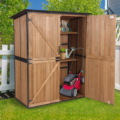 Sheds & Outdoor Storage,Large Garden Shed with Metal Frame Structure and Adjustable Shelves,Bike Storage Tool Cabinet Box for Backyard Garden Patio Lawn (Brown) Suumerpety