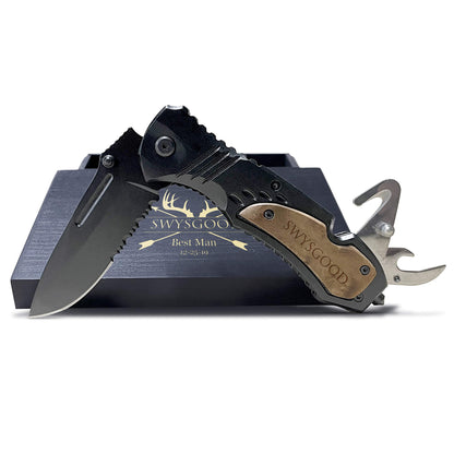 Krezy Case Deer Antlers Design Engraved Pocket Knife, 4.5" Folding Pocket Knife For Men with wooden black box, Laser Engraved Pocket Knife For Men, Hunting Knife - WoodArtSupply