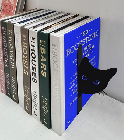 Bookends Metal Cat Book Ends, 1 Pairs Cute Bookends for Shelves Decorative for Home Office Desk Bookshelf Decor (Black, Full-face) TYLCC