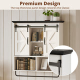 IRONCK Bathroom Wall Cabinet, Farmhouse Medicine Cabinet with Sliding Barn Door and LED Lights, Storage Cabinet Wall Mounted with Adjustable Shelves & Towel Bar for Bathroom, Kitchen, White IRONCK