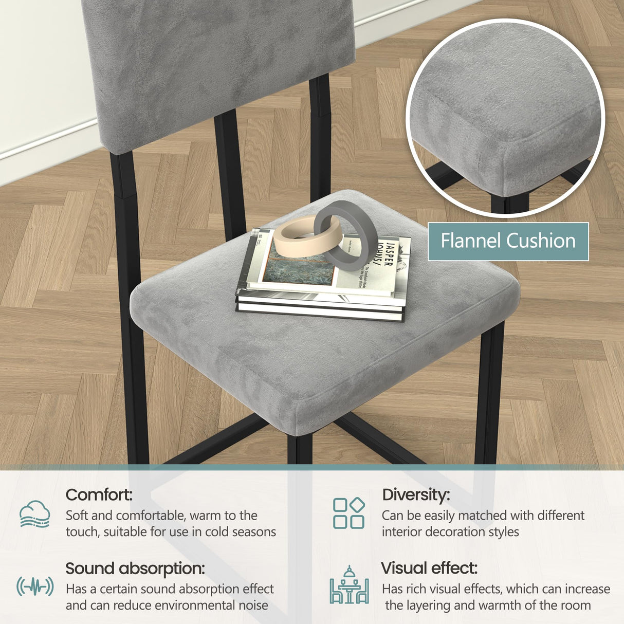 HUGROVE 5-Piece Dining Set, 47.24-Inch Faux Marble Dining Table Set for 4, Modern Minimalist Kitchen & Dining Room Set with Velvet Upholstered Chairs for Small Spaces, Apartments (Charcoal) HUGROVE