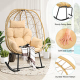 YITAHOME Wicker Rocking Egg Chair, Outdoor Patio Rocking Chair with Cushioned Comfort, 330lb Capacity, Anti-Slip, All-Weather Resilient Egg Lounger Chair for Indoor & Outdoor Relaxation Spaces, Beige YITAHOME