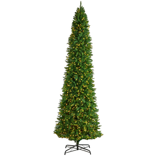 Nearly Natural 12ft. Slim Green Mountain Pine Artificial Christmas Tree with 1100 Clear LED Lights and 3235 Tips