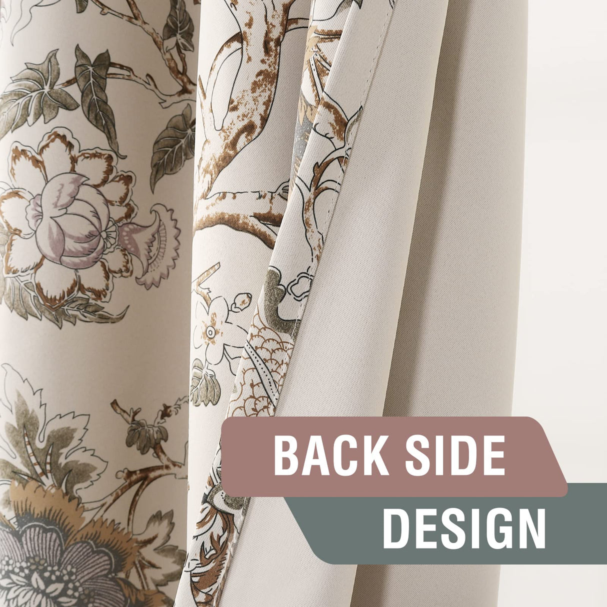 H.VERSAILTEX Blackout Curtains 108 Inch Length 2 Panels Set Floral Print Curtain Drapes for Living Room Thermal Insulated Grommet Window Curtains for Bedroom - Traditional Floral in Sage and Brown H.VERSAILTEX