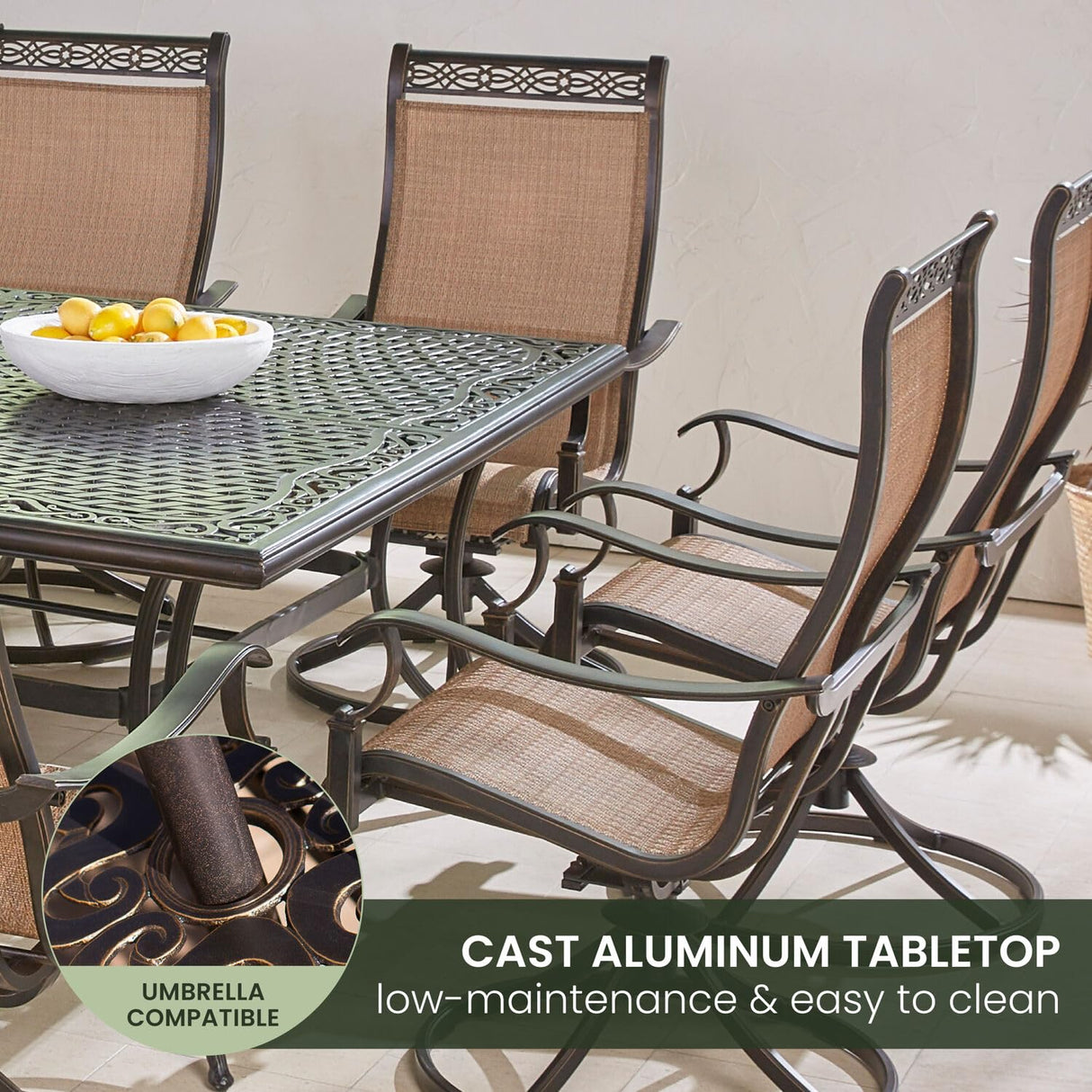 Hanover Manor 11-Piece Outdoor Dining Set with 10 Comfortable Swivel Rockers and an Extra-Large 60" x 84" Aluminum Cast-Top Dining Table, 10 person Patio Table and Chairs for Backyard, Deck, Porch Hanover