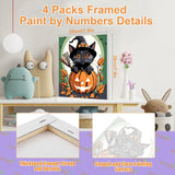 4 Pack Halloween Paint by Number for Kids with Wooden Frame, Paint by Numbers for Kids Black Cat Ages 4-8-12, Easy Pumpkin DIY Acrylic Oil Painting Kits for Home Wall Decor (8X8 inch) xackcme