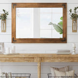 YOSHOOT Rustic Wooden Framed Wall Mirror, Natural Wood Bathroom Vanity Mirror for Farmhouse Decor, Vertical or Horizontal Hanging YOSHOOT