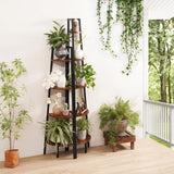 Yoobure 4-Tier Corner Bookshelf with Metal Frame - Ladder Display Shelf for Bedroom and Living Room, Tall Wood Corner Bookcase and Plant Stand Yoobure