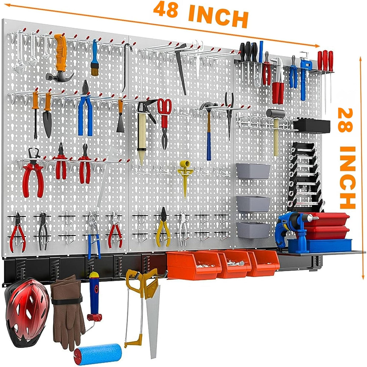TORACK 109Pcs Wall Organizer Utility Storage Kit with Toolboard Hooks & Accessories, 4 ft. Metal Pegboard for Garage with Wall Mounted Bins & Racks TORACK