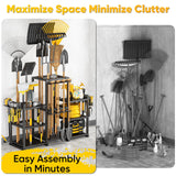 POKIPO 42" H Large Garden Tool Organizer, Holds Up to 86 Tools, Heavy Duty Yard Tool Organizer for Garage, 61“ Wide Lawn Freestanding Tool Storage Rack for Outdoor Shed Tool Rake, Shovel, Brooms POKIPO